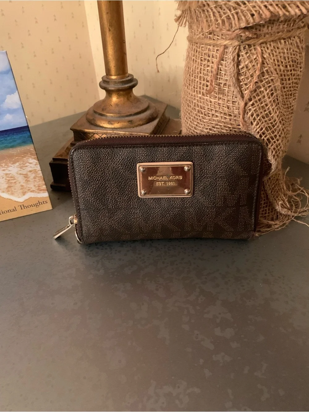 Michael Kors, zip around wallet, MICHAEL KORS signature GOLD plate on front.